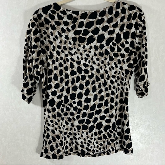 Style & Co. Cream and Black Animal Print Fitted Ruched Blouse - Picture 2 of 4